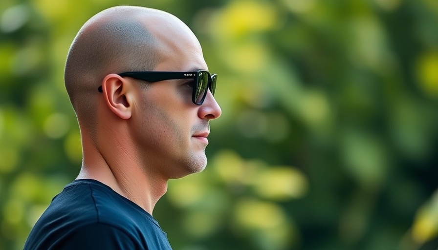 Profile of bald man wearing sunglasses outdoors, related to hair loss treatment.