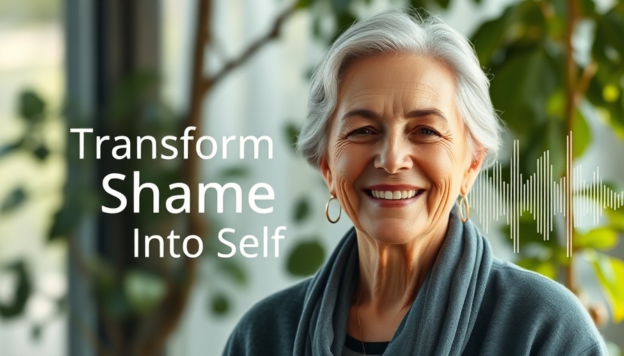 Transform shame into self-trust meditation poster with smiling woman.