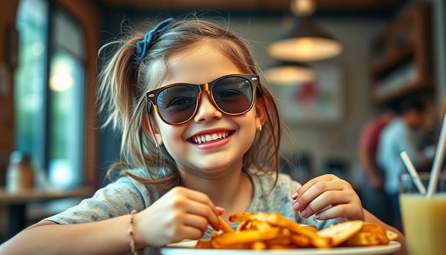 Young girl with fun sunglasses eating rice, cute things kids love.