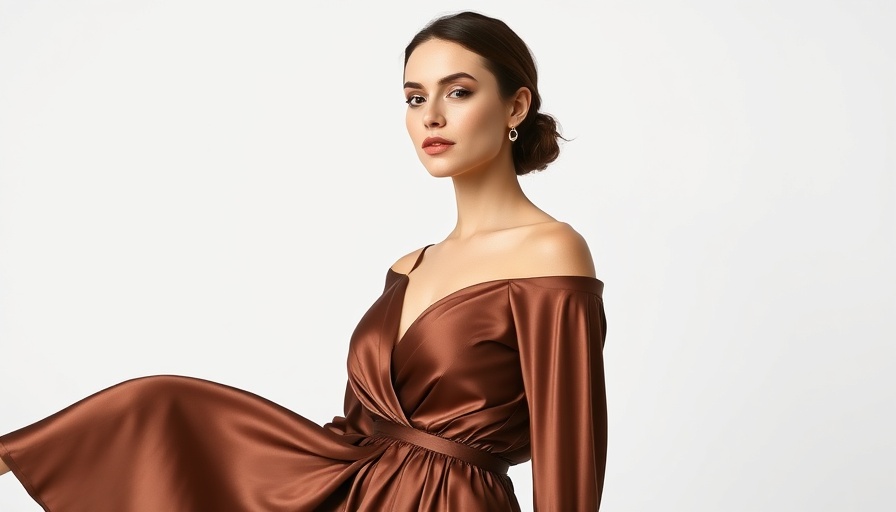 Elegant wedding guest dress choice in silky brown