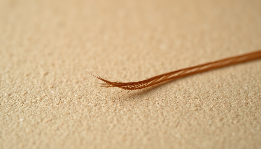 Close-up of a single hair on beige textured surface