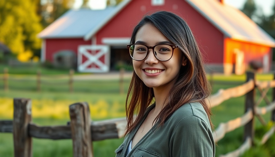 Confident young woman near a barn promoting scholarships for college.