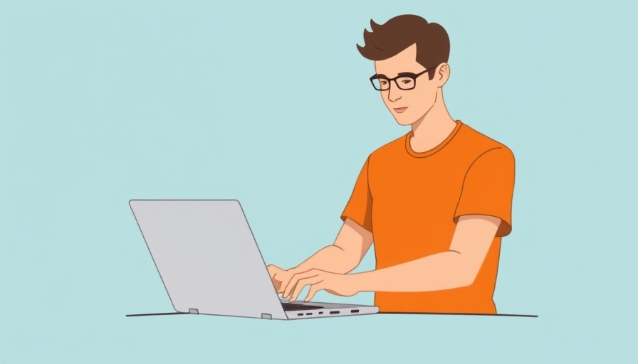 Illustration of AI content generator for restaurants with person on laptop.