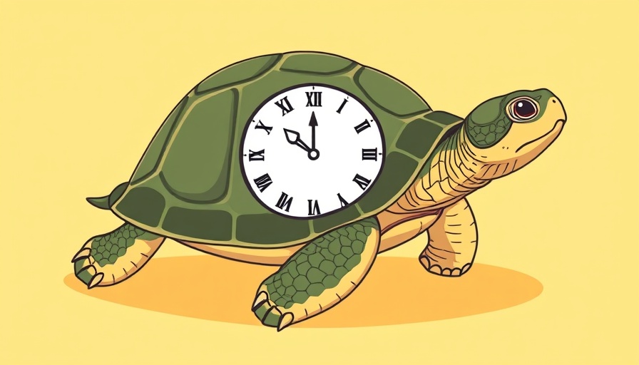 Turtle with clock shell illustrates wait-and-see strategy.