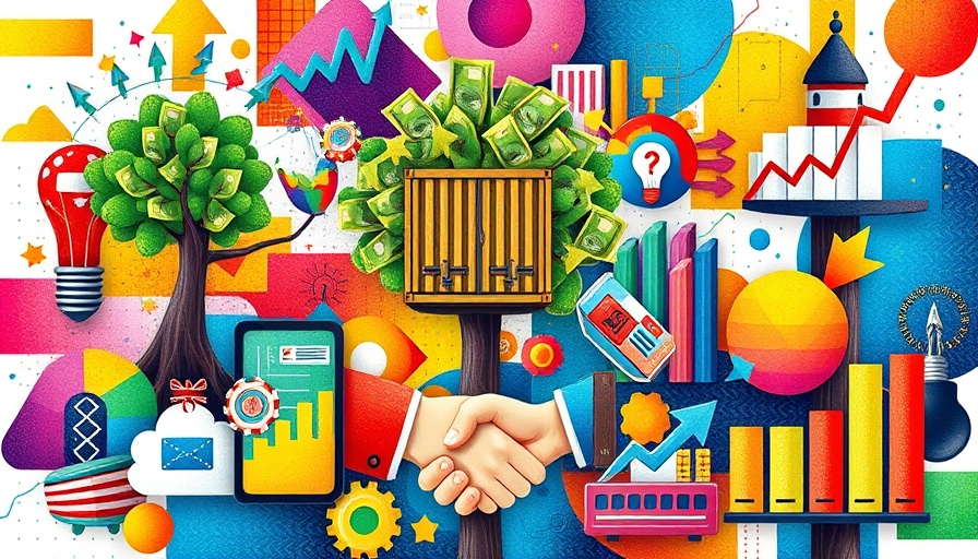 Vibrant collage of business management concepts in cartoon style.