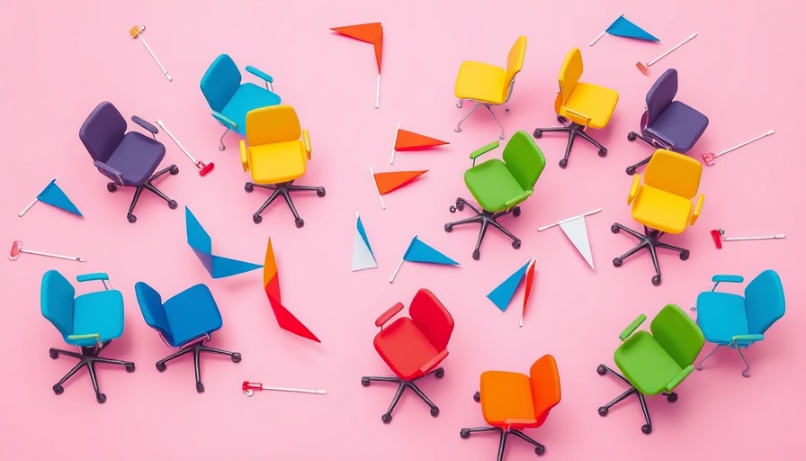 Colorful chairs and flags on pink background illustrating meeting dynamics for restaurant owners.