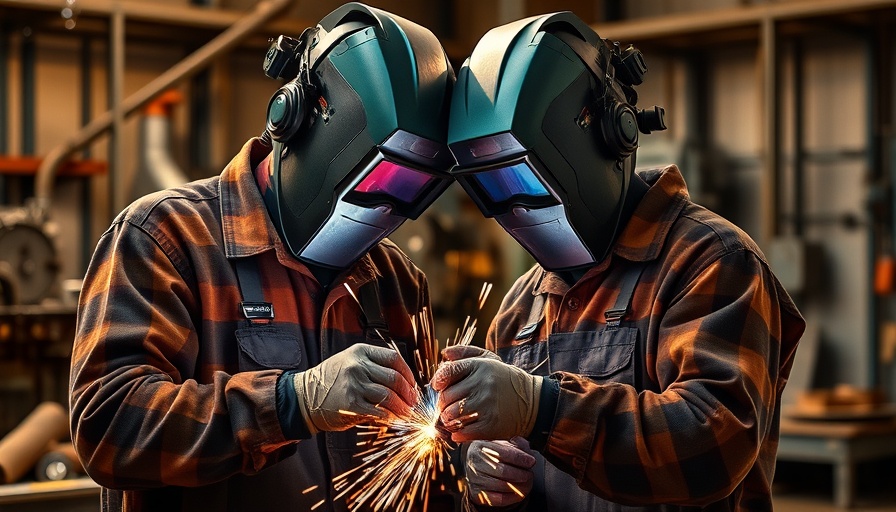 Skilled welders collaborating in workshop, representing future of business.