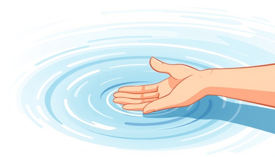 Cartoon hand creating ripples in blue water, symbolizing business management change.