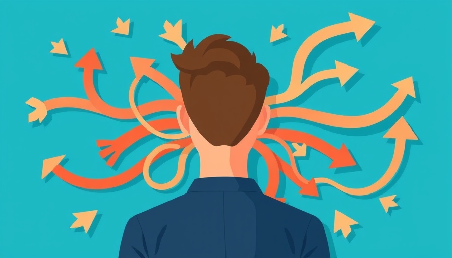 Illustration of business management strategies with a person facing a maze of arrows.