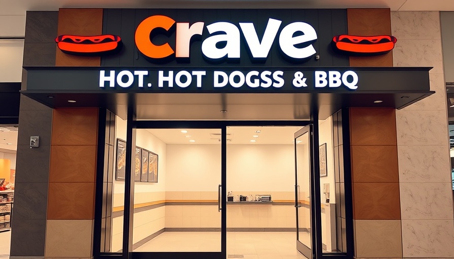 Modern fast-food restaurant entrance with bold signage in a mall