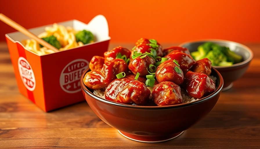 Hot Orange Chicken bowl with noodles and broccoli, restaurant trends.