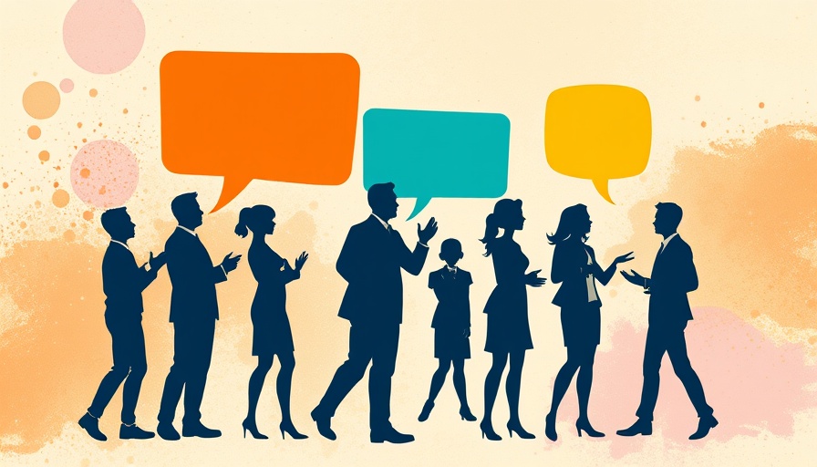 Illustration of teamwork managing stress with colorful speech bubbles.