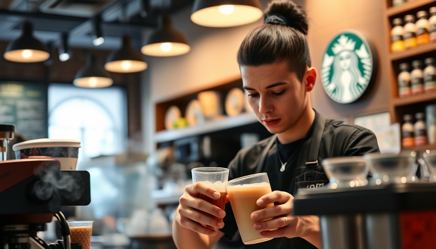 Barista preparing a drink in a busy Starbucks, illustrating price changes context.