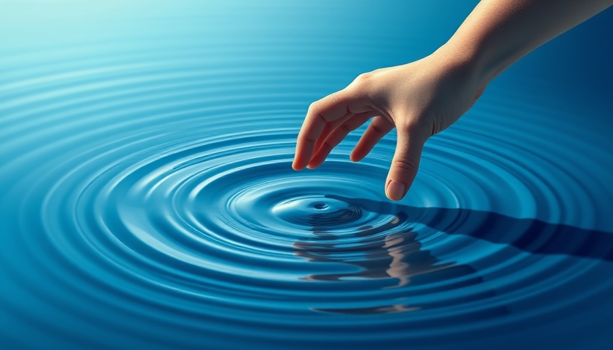 Illustration symbolizing organizational change with hand creating ripples.