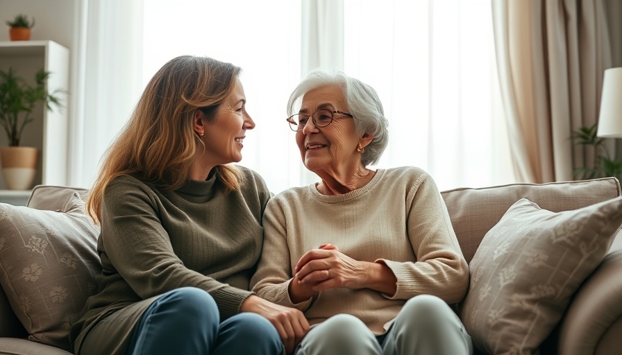 Mother and teen in thoughtful talk, bright room setting.