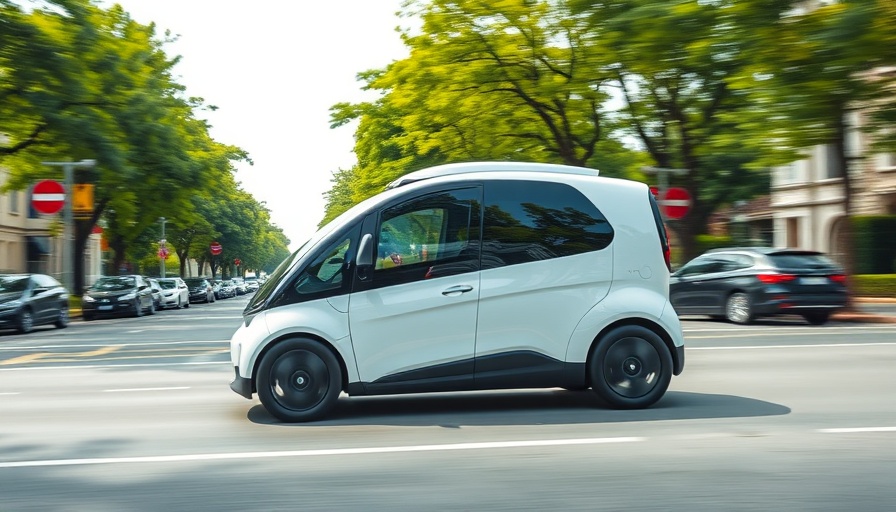 Futuristic autonomous vehicle driving on a suburban street, future of business.