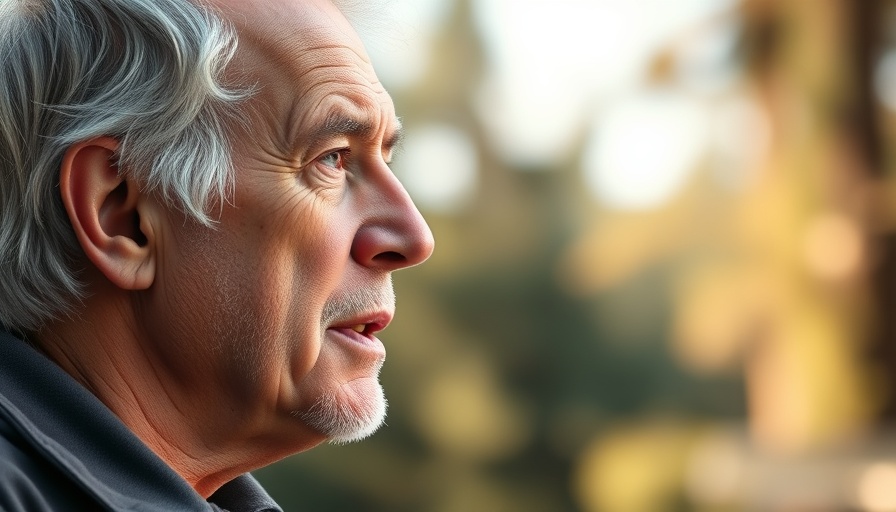 Older man discussing future of work outdoors, warm lighting.