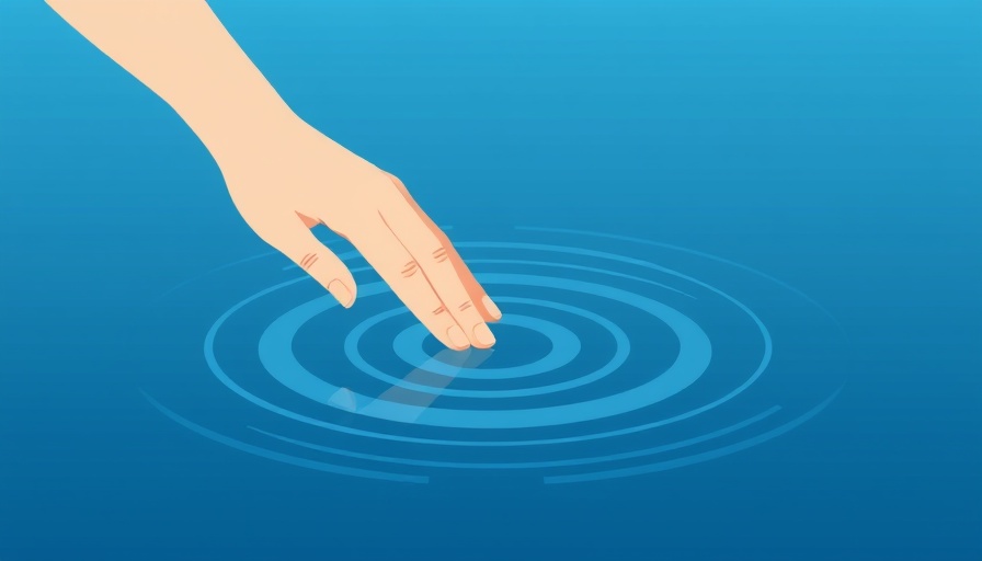 Illustration of hand creating ripples, symbolizing sustainability.