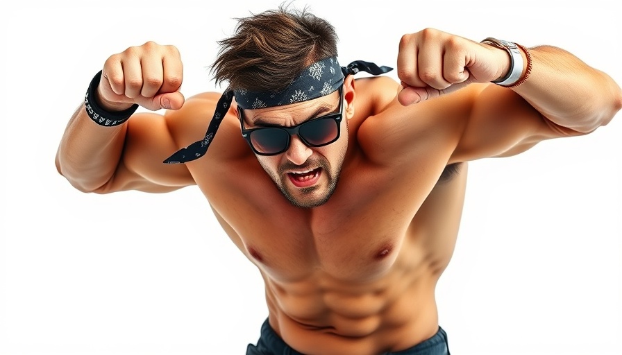 Muscular man with bandana posing fiercely