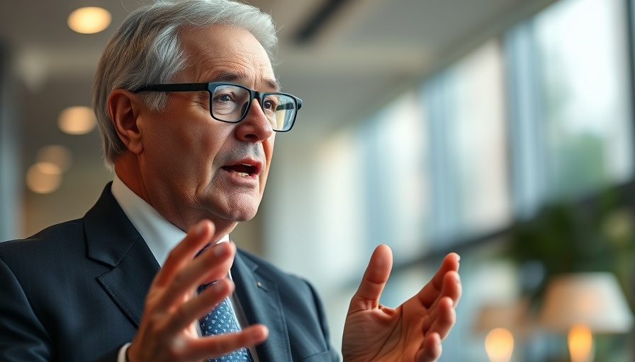 Distinguished older man speaking passionately indoors, future of business.
