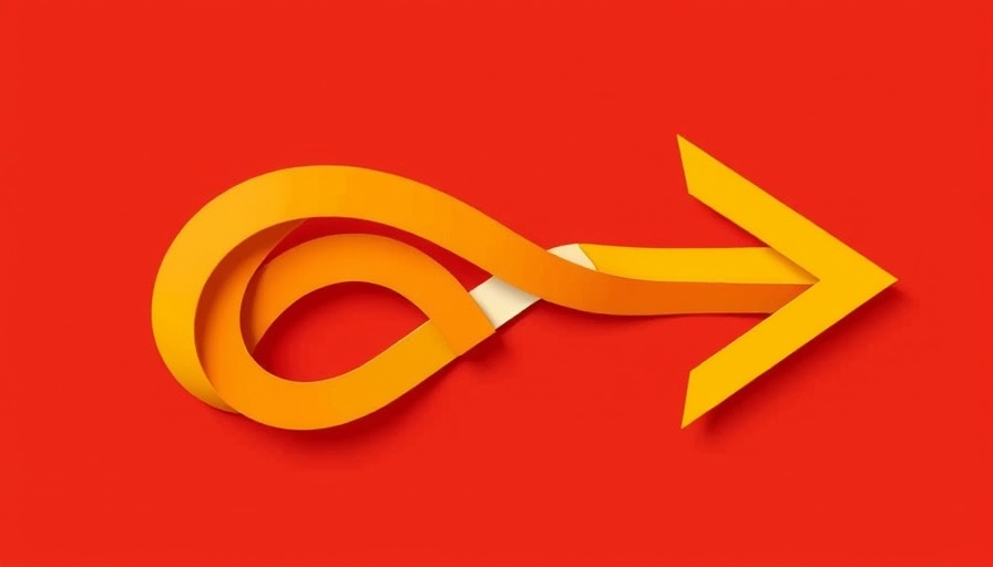 Colorful abstract arrow symbolizing forward-looking CEOs on red background.