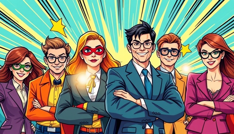 Business management superheroes in action illustration.