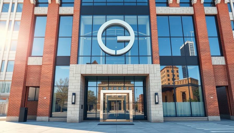 View of modern company building showcasing business logo.