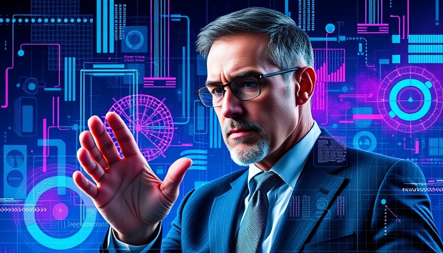 AI in business: modern collage with businessman and digital elements.