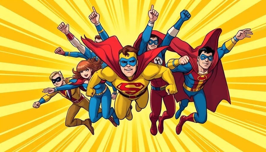 Superheroes illustrate business management innovations in a dynamic comic style.