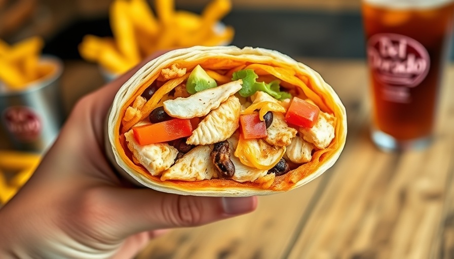 Del Dorado Chicken Burrito with vibrant toppings.