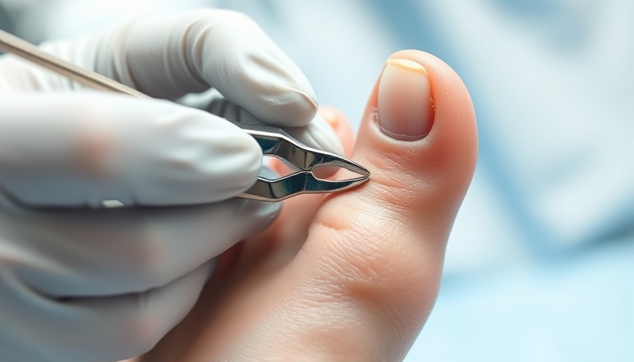 Emuaid nail fungus treatment, close-up of medical toenail procedure.