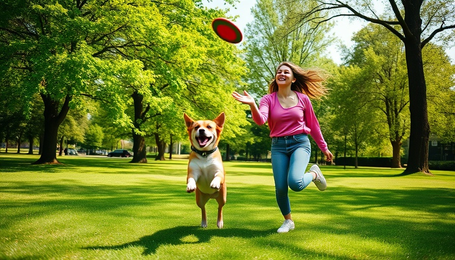 Energetic woman playing frisbee with a dog, lively park scene.