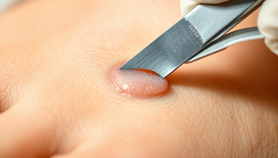 Close-up of callus removal process for nail fungus solutions.
