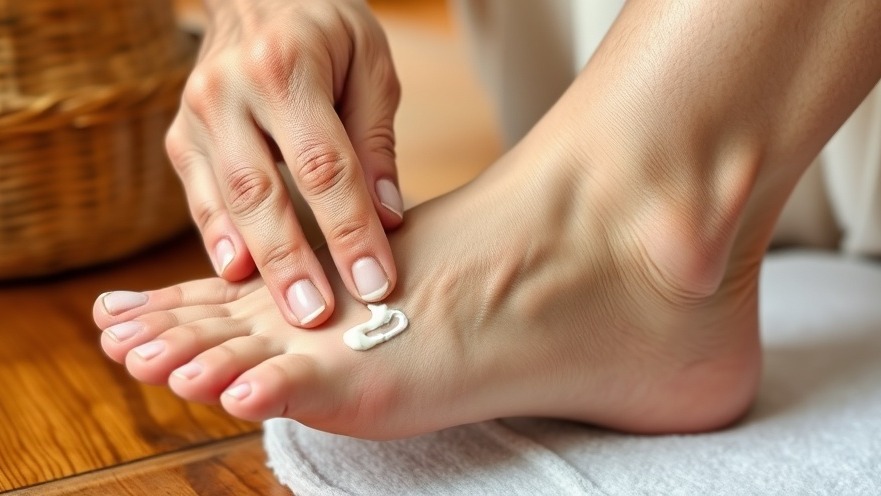Elderly hand applying cream to foot, highlighting importance of foot care for seniors.