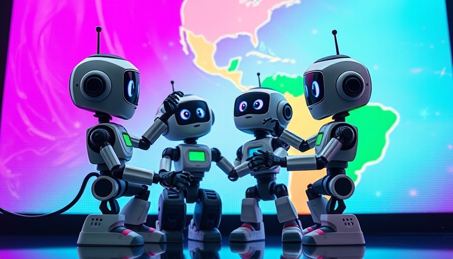 Robots showcasing 'Latin America' text on a screen.