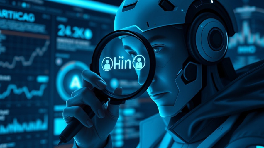 Futuristic AI analyst using digital hiring tools with holographic screens.