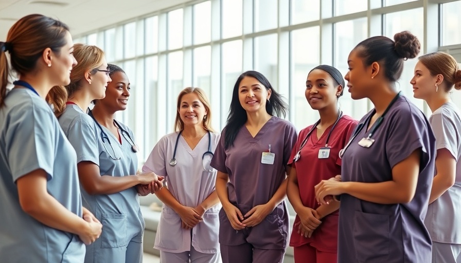 Nurses discussing recruitment and retention strategies in a modern hospital lounge.