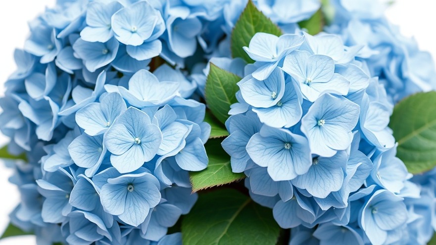 Pale blue hydrangea bush showcasing eco-friendly gardening in detailed botanical style.