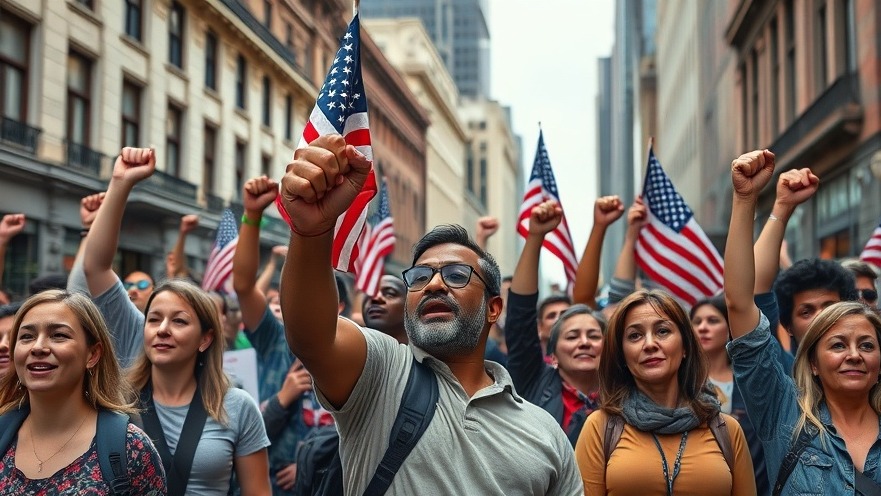 Diverse protesters championing sustainable tourism and climate awareness with American flags.