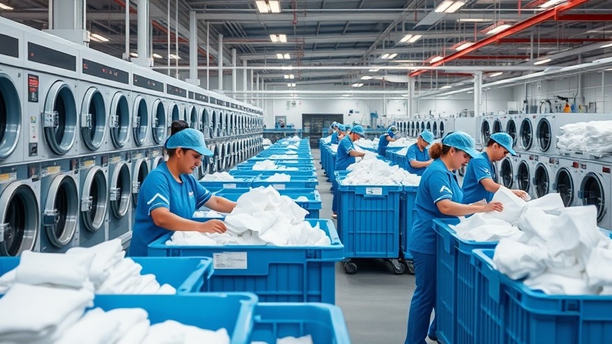 Employee-owned cooperatives: American workers sorting linens in a modern laundry facility.