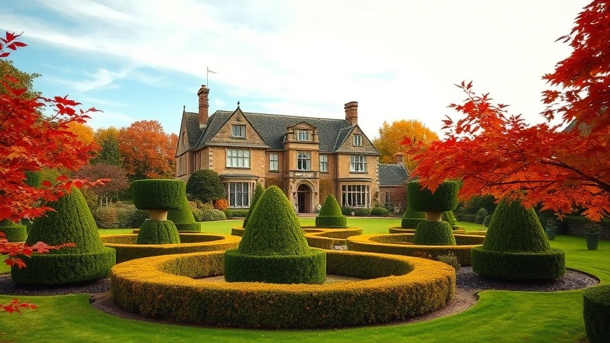 Charming Highgrove gardens with topiary and autumn foliage for sustainable home design.