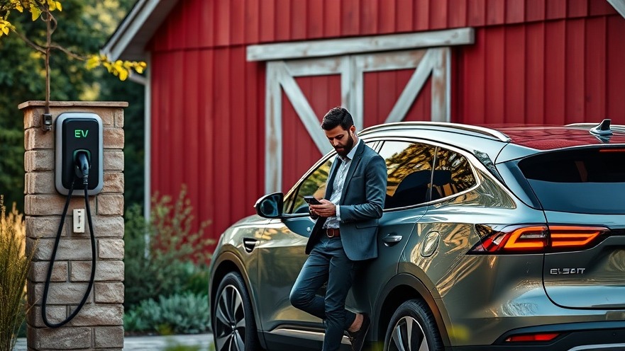 Stylish individual with an electric SUV at a charging station, promoting sustainable travel.