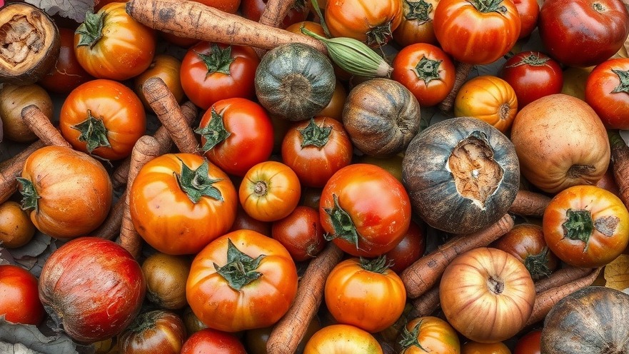 Photorealistic decay of assorted vegetables, highlighting food waste statistics UK.