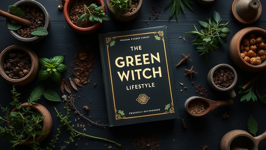 Cozy flat lay of 'The Green Witch Lifestyle' book with herbal remedies, promoting sustainable living.