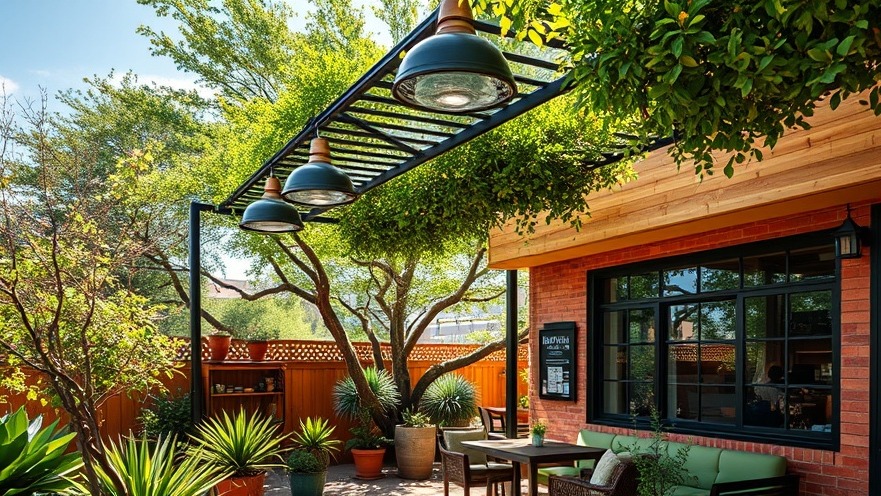 Eco-friendly gardening patio in Hyde Park, Austin, Texas with vibrant greenery and ambient lights.