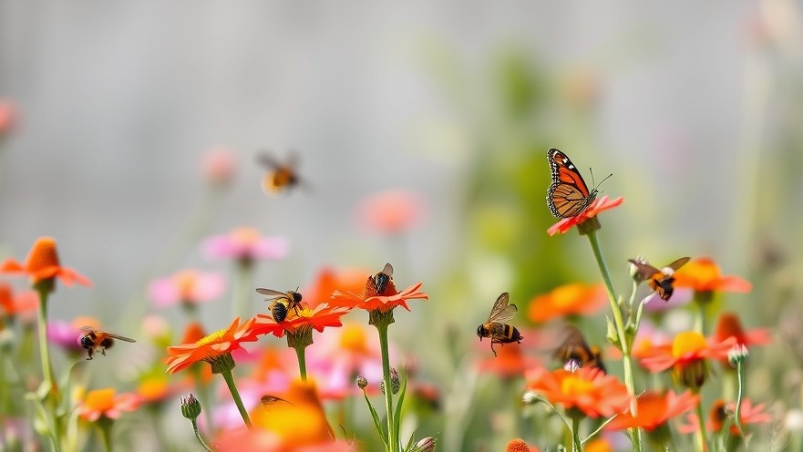 Wildflower field showcasing eco-friendly gardening with butterflies and bees.