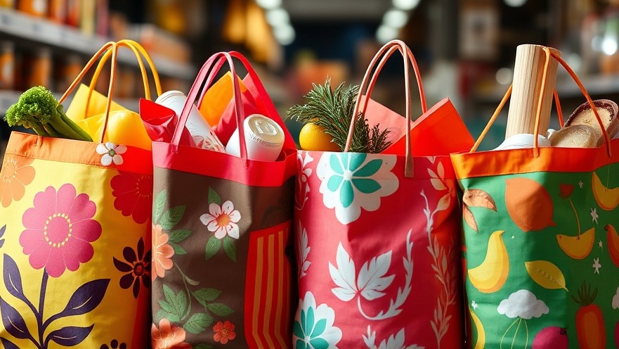 Colorful grocery bags showcasing sustainable packaging for a zero waste lifestyle.