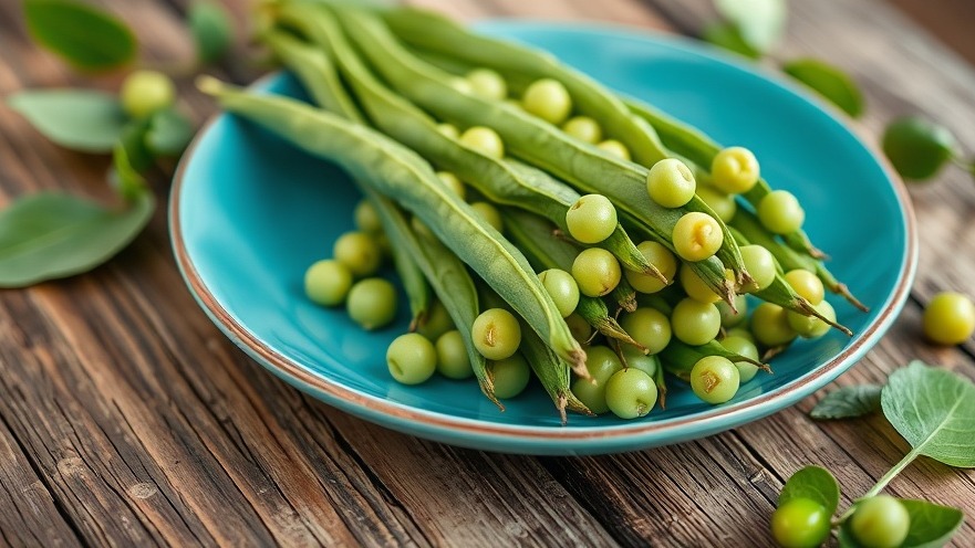 Vibrant pea shoots on a turquoise plate, showcasing eco-friendly gardening.