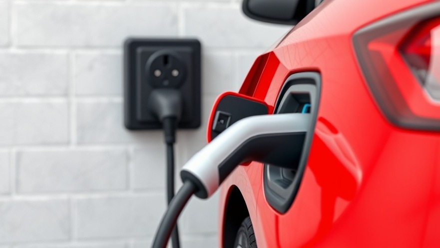 Photorealistic charging cable connected to 120v plug for affordable EV charging.