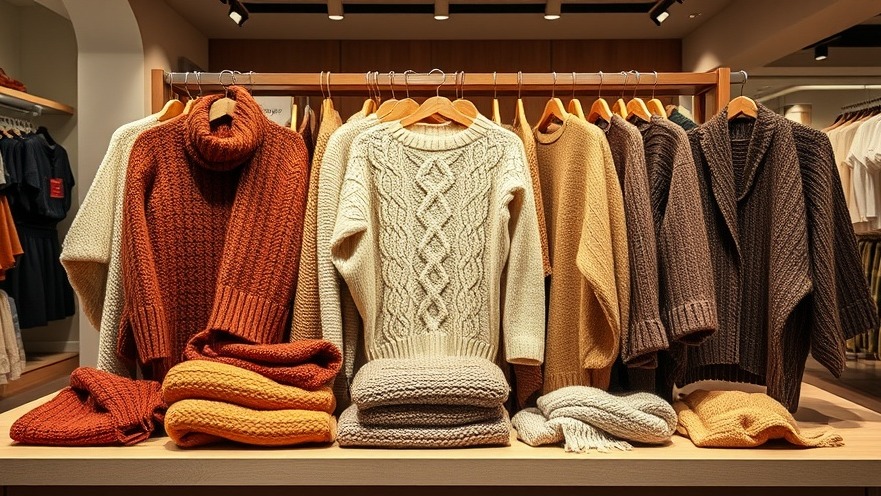 Cozy eco-friendly knitwear display featuring vibrant styles and textures.
